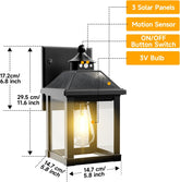 Solar Wall Lantern Light with Motion Sensor, Outdoor LED Security Lights IP65 Waterproof Solar Powered Garden Lamp